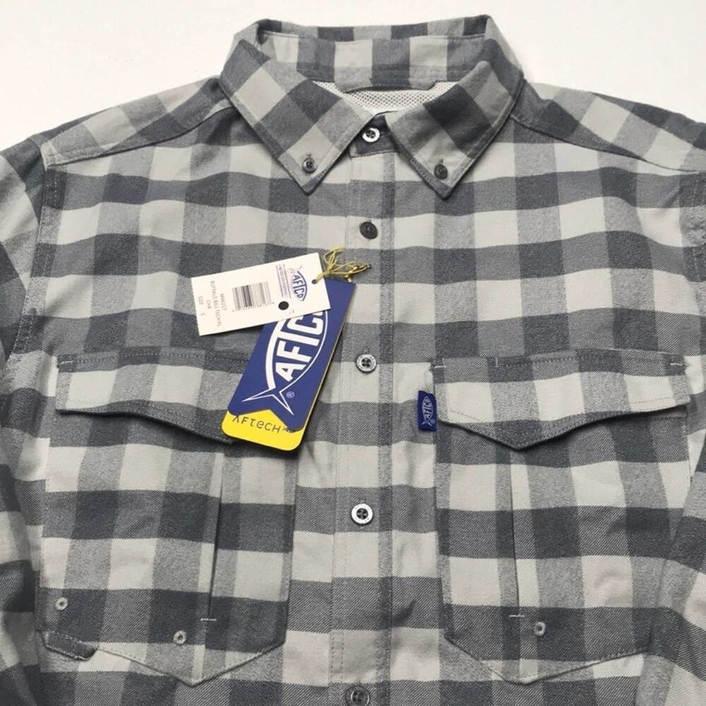 AFTCO FISHING Men’s Gray Long Sleeve Flannel Shirt